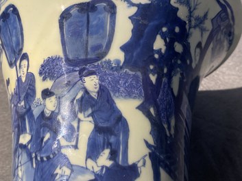 A Chinese blue and white 'gu' 'riders on horseback' vase, Kangxi